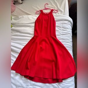 red strappy-backless dress